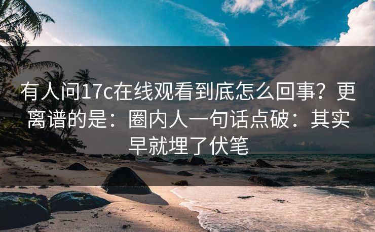 有人问17c在线观看到底怎么回事？更离谱的是：圈内人一句话点破：其实早就埋了伏笔  第1张
