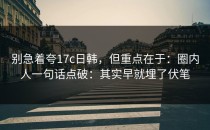 别急着夸17c日韩，但重点在于：圈内人一句话点破：其实早就埋了伏笔