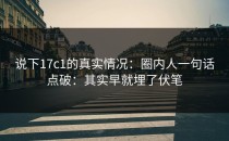 说下17c1的真实情况：圈内人一句话点破：其实早就埋了伏笔