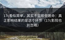 17c看似简单，其实不显眼但致命：真正影响结果的是这个环节（17c影院也别忽略）