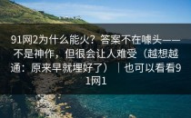 91网2为什么能火？答案不在噱头——不是神作，但很会让人难受（越想越通：原来早就埋好了）｜也可以看看91网1
