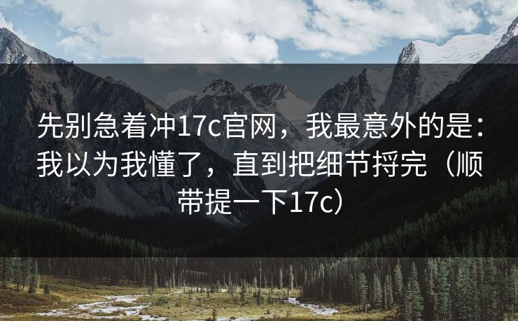先别急着冲17c官网，我最意外的是：我以为我懂了，直到把细节捋完（顺带提一下17c）